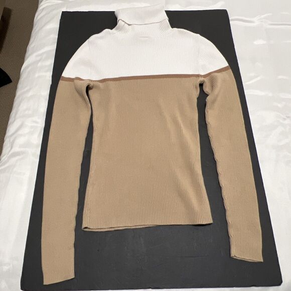 Vintage GAP Turtleneck Sweater Striped Stretch Y2K Pullover Ribbed Brown Women S - Picture 5 of 7